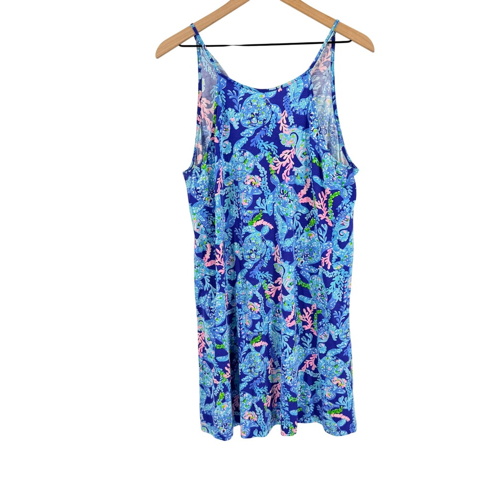 Lilly Pulitzer Finn Dress Blue Sea Turtle Print Large Tassel‎ Coastal Summer